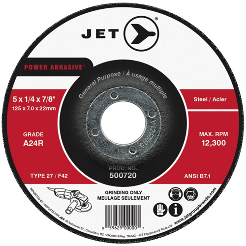 Meule POWER ABRASIVE, 4" x 1/4", Arbre 5/8", Type 27 Cam Industrial