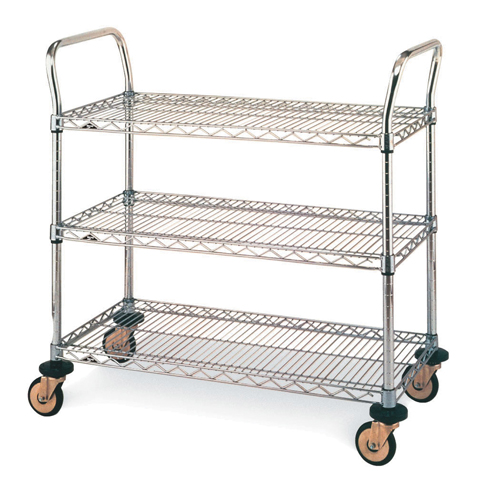 Chariot utilitaire &agrave; usage standard avec tablettes en treillis m&eacute;tallique, Chrom&eacute;, 18" x 39" x 36", Capacit&eacute; 375 lb Cam Industrial
