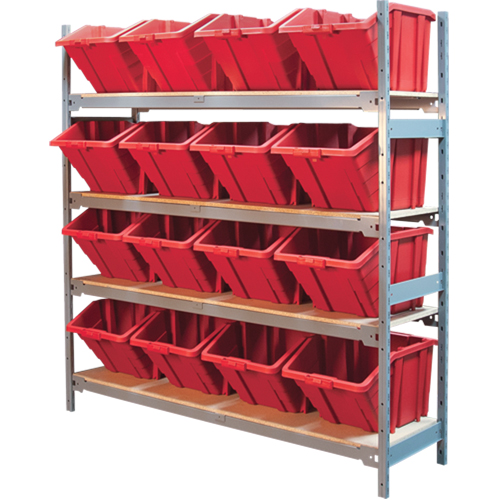 Wide Span Shelving with Jumbo Plastic Bins, Steel, Boltless, 800 lbs. Capacity, 66" W x 72" H x 18" D Cam Industrial