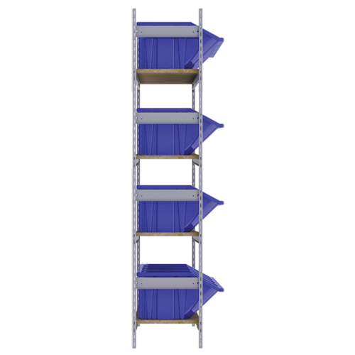 Wide Span Shelving with Jumbo Plastic Bins, Steel, Boltless, 800 lbs. Capacity, 66" W x 72" H x 18" D Cam Industrial