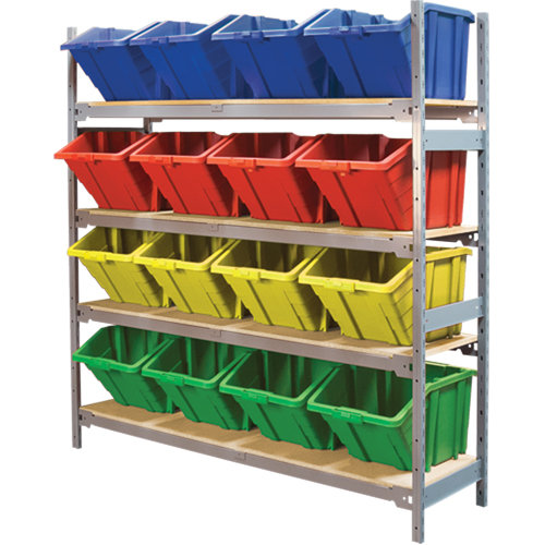 &eacute;tag&egrave;res larges avec bacs g&eacute;ants en plastique, Acier, Sans boulons, Capacit&eacute; 800 lb, 66" la x 72" h x 18" p Cam Industrial