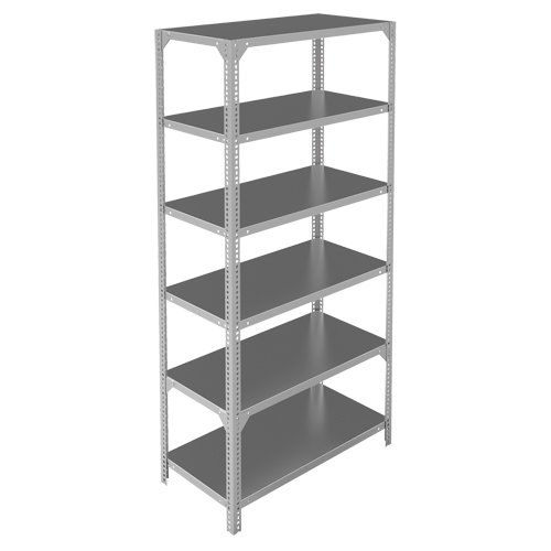 Shelving Unit, Galvanized Steel, Slotted Angle, 400 lbs. Capacity, 36" W x 72" H x 12" D Cam Industrial