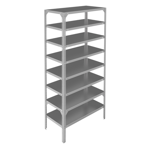 Shelving Unit, Galvanized Steel, Slotted Angle, 400 lbs. Capacity, 36" W x 96" H x 12" D Cam Industrial