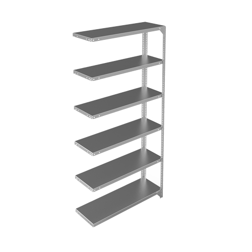Shelving Unit, Galvanized Steel, Slotted Angle, 400 lbs. Capacity, 36" W x 72" H x 12" D Cam Industrial