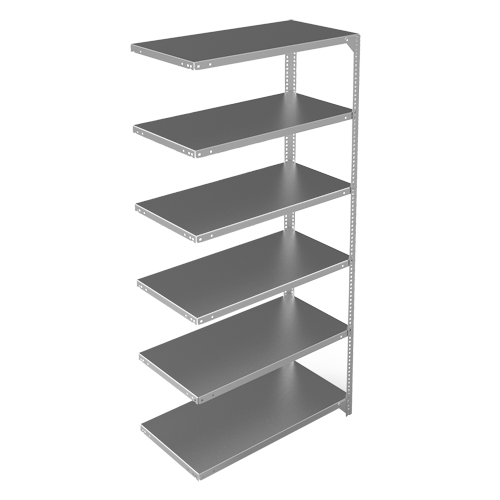 Shelving Unit, Galvanized Steel, Slotted Angle, 400 lbs. Capacity, 36" W x 72" H x 18" D Cam Industrial