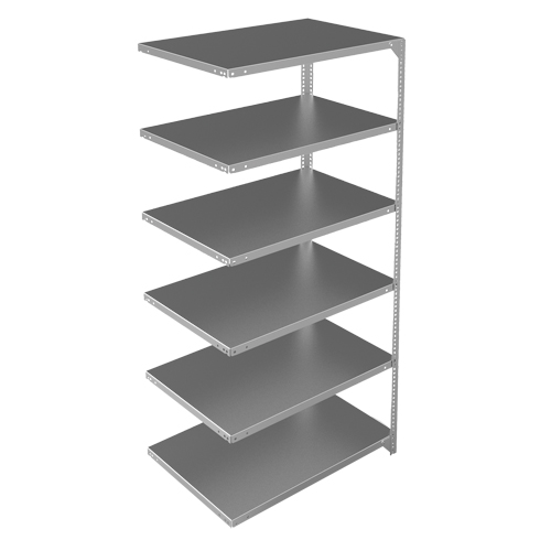 Shelving Unit, Galvanized Steel, Slotted Angle, 400 lbs. Capacity, 36" W x 72" H x 24" D Cam Industrial