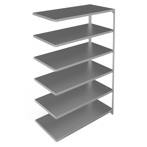 Shelving Unit, Galvanized Steel, Slotted Angle, 275 lbs. Capacity, 48" W x 72" H x 24" D Cam Industrial