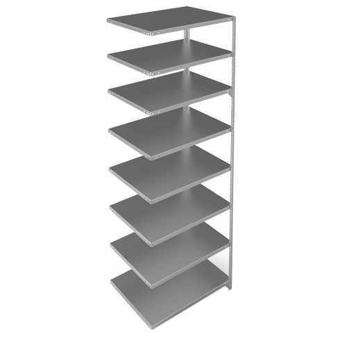 Shelving Unit, Galvanized Steel, Slotted Angle, 400 lbs. Capacity, 36" W x 96" H x 24" D Cam Industrial