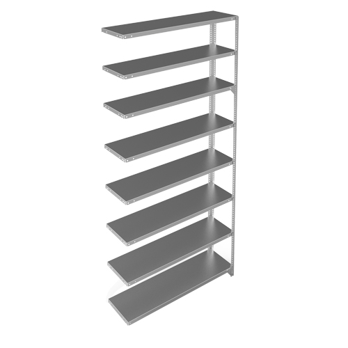Shelving Unit, Galvanized Steel, Slotted Angle, 300 lbs. Capacity, 48" W x 96" H x 12" D Cam Industrial
