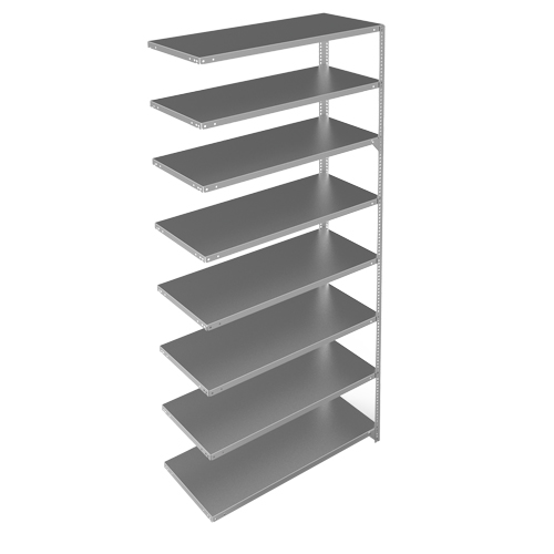 Shelving Unit, Galvanized Steel, Slotted Angle, 275 lbs. Capacity, 48" W x 96" H x 18" D Cam Industrial
