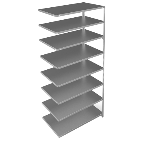 Shelving Unit, Galvanized Steel, Slotted Angle, 275 lbs. Capacity, 48" W x 96" H x 24" D Cam Industrial