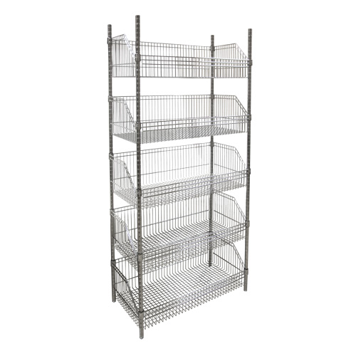 Wire Basket Shelving Unit, 5 Tiers, 48" W x 74" H x 24" D Cam Industrial
