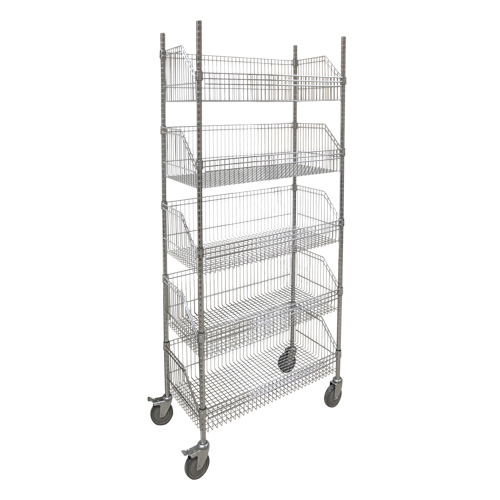 Chariot &agrave; tablette avec panier en treillis, Tiers 5, 36" la x 80" h x 18" p Cam Industrial