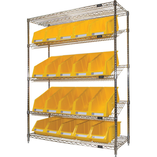 &eacute;tag&egrave;re en treillis m&eacute;tallique &agrave; tablettes inclin&eacute;es avec bacs, Tiers 5, 48" la x 63" h x 18" p Cam Industrial
