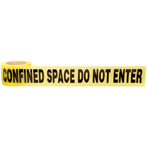 Barricade Tape, English, 3" W x 1000' L, 3 mils, Black on Yellow Cam Industrial