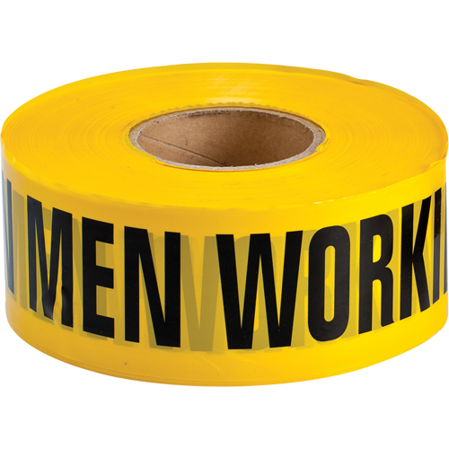 Barricade Tape, English, 3" W x 1000' L, 3.5 mils, Black on Yellow Cam Industrial