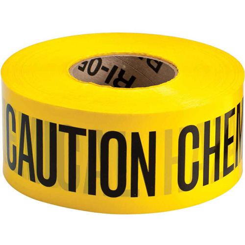 Barricade Tape, English, 3" W x 200' L, 3 mils, Black on Yellow Cam Industrial