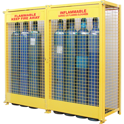 Gas Cylinder Cabinets, 20 Cylinder Capacity, 88" W x 30" D x 74" H, Yellow Cam Industrial