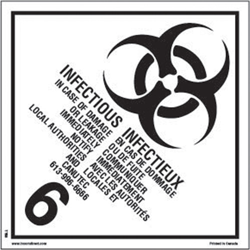 &eacute;tiquettes d'exp&eacute;dition TMD, Classe 6,2, Substances infectieuses, Papier Cam Industrial