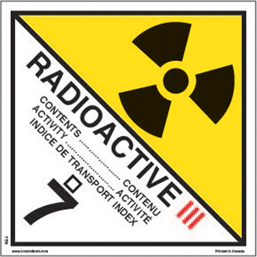 &eacute;tiquettes d'exp&eacute;dition TMD, Classe 7, Radioactif III, Papier Cam Industrial