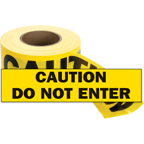 Barricade Tape, English, 3" W x 1000' L, 2 mils, Black on Yellow Cam Industrial