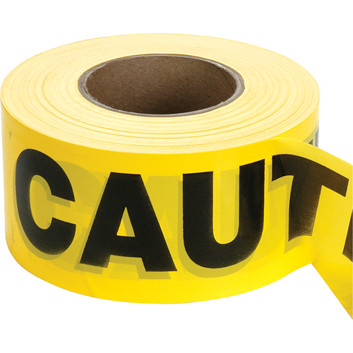 Barricade Tape, English, 3" W x 1000' L, 2 mils, Black on Yellow Cam Industrial