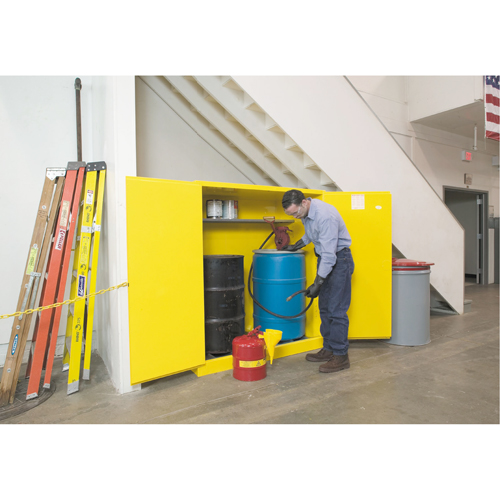 Sure-Grip&reg; EX Vertical Drum Storage Cabinets, 110 US gal. Cap., 2 Drums, Yellow Cam Industrial