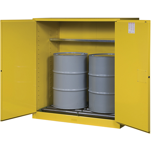 Sure-Grip&reg; EX Vertical Drum Storage Cabinets, 110 US gal. Cap., 2 Drums, Yellow Cam Industrial