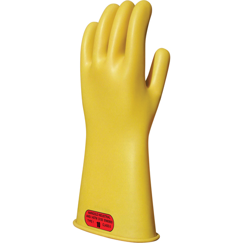 Yellow Natural Rubber Insulating Gloves, ASTM Class 0, Size 8, 11" L Cam Industrial
