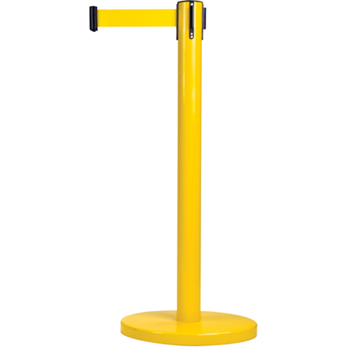 Barri&egrave;res sur pieds pour le contr&ocirc;le des foules, Acier, 35" h, Ruban Jaune, Longueur du ruban 7' Cam Industrial
