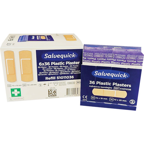 Salvequick&reg; Bandage Dispensing Systems Refills, Rectangular/Square, Plastic, Sterile Cam Industrial