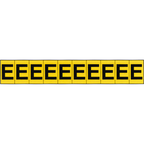 Rep&egrave;res adh&eacute;sifs &agrave; lettres individuelles, E, 1" h, Noir sur jaune Cam Industrial