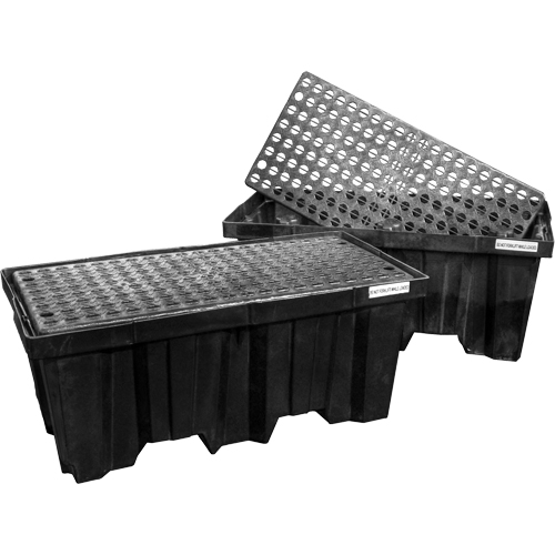 Palettes emboîtables pour contr&ocirc;le des d&eacute;versements, Capacit&eacute; de d&eacute;versement 66 gal. US, 51" x 26" x 21" Cam Industrial