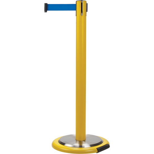 Free-Standing Crowd Control Barrier, Steel, 35" H, Blue Tape, 7' Tape Length Cam Industrial