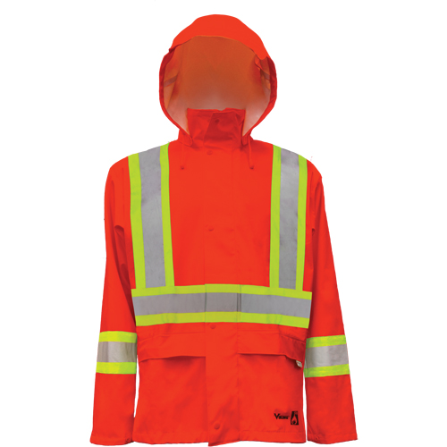Hi-Vis FR/PU Safety Rain Jackets, Small, High Visibility Orange Cam Industrial