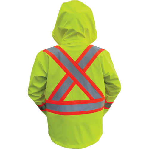 Hi-Vis FR/PU Safety Rain Jackets, Small, High Visibility Lime-Yellow Cam Industrial