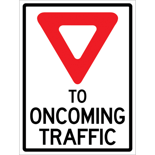 "Yield to Oncoming Traffic" Roll-Up Sign Traffic Sign, 36" x 48", Vinyl, English with Pictogram Cam Industrial