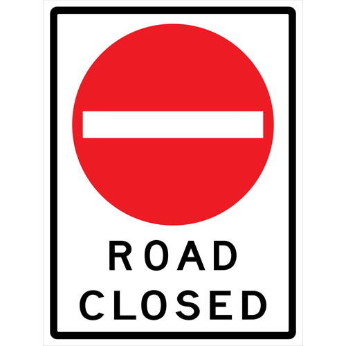 Enseigne enroulable de circulation  Road Closed , 36" x 48", Vinyle, Anglais avec pictogramme Cam Industrial