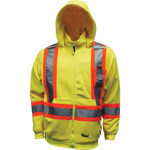 Safety Fleece Hoodie, Polyester, Small, High Visibility Lime-Yellow Cam Industrial