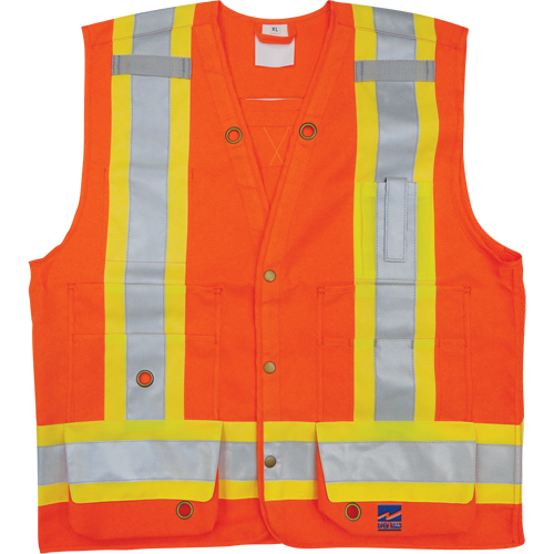 Surveyor Safety Vest, High Visibility Orange, Small, Polyester Cam Industrial