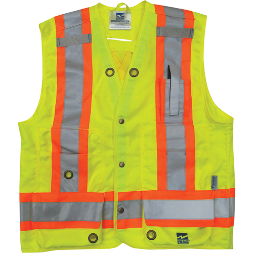 Surveyor Safety Vest, High Visibility Lime-Yellow, Small, Polyester Cam Industrial