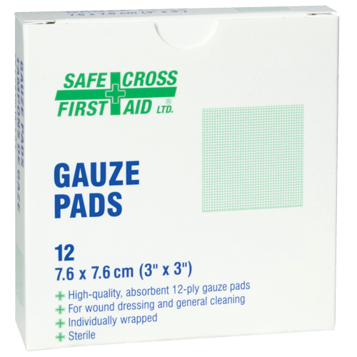 Gaze, Tampon, 3" lo x 3" la, St&eacute;rile, Dispositif m&eacute;dical Classe 1 Cam Industrial