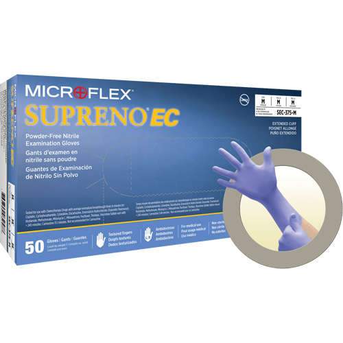 Supreno&reg; EC Gloves, Small, Nitrile, 5.5-mil, Powder-Free, Purple, Class 2 Cam Industrial