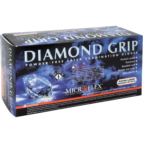 Diamond Grip Examination Gloves, Large, Latex, 8-mil, Powder-Free, Natural, Class 2 Cam Industrial