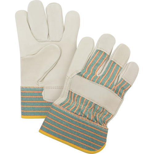 Abrasion-Resistant Fitter's Gloves, Medium, Grain Cowhide Palm Cam Industrial