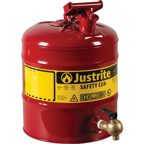 Laboratory Safety Can with Faucet, Type I, Steel, 5 US gal., Red, FM Approved Cam Industrial