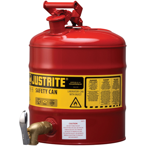Bidon avec robinet s&eacute;curitaires pour laboratoires, Type I, Acier, 5 gal. US, Rouge, Homologu&eacute; FM Cam Industrial