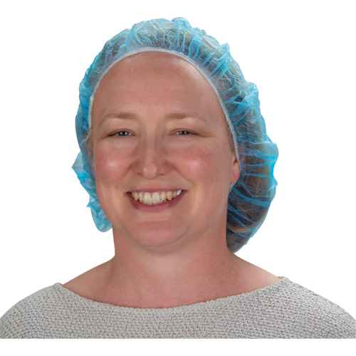 Non-Woven Bouffant Caps, Polypropylene, 21"/Large, Blue Cam Industrial