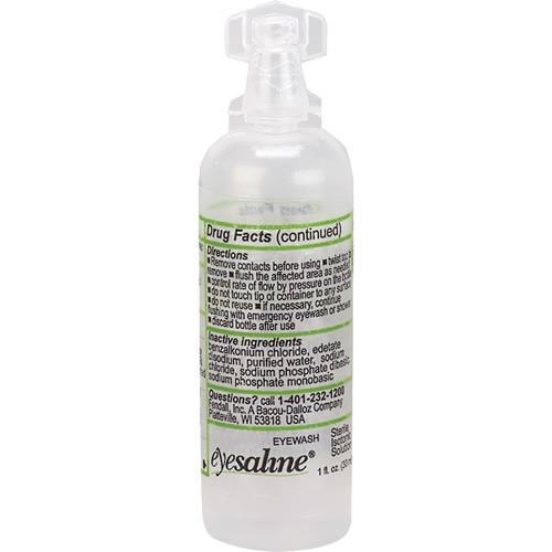 Saline Eyewash Bottles, Full Bottle, 1 oz. Cam Industrial