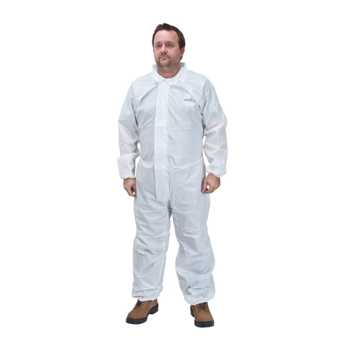 Protective Coveralls, Small, White, Microporous/Polypropylene Cam Industrial